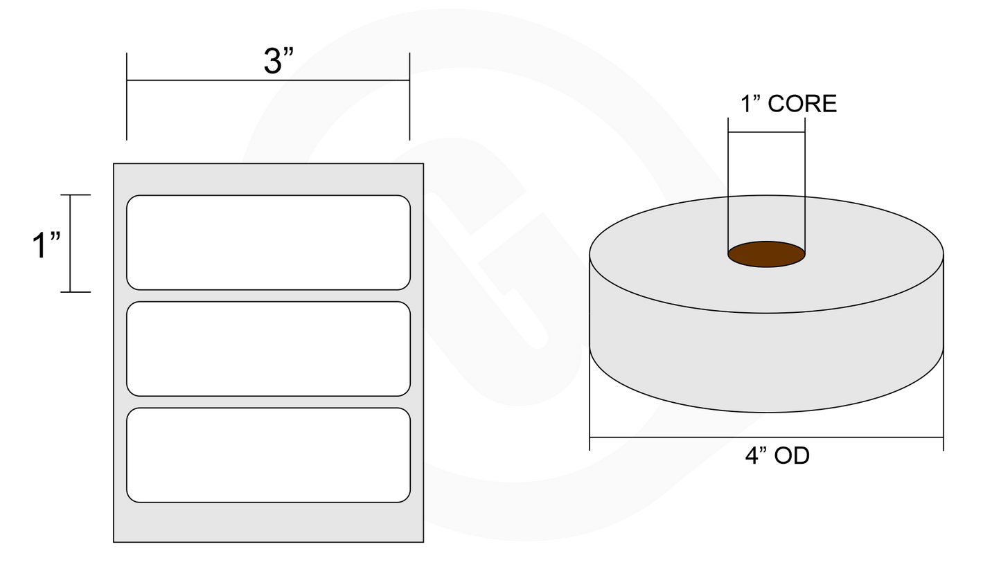 1" x 3" BRIGHT WHITE DIRECT THERMAL LABELS - 1" CORE