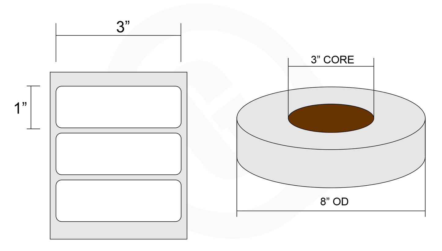 1" x 3" BRIGHT WHITE DIRECT THERMAL LABELS - 3" CORE