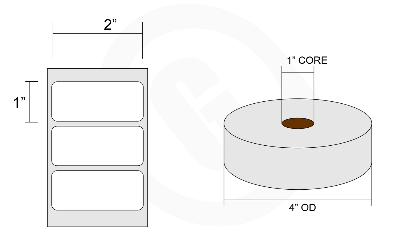 1" x 2" BRIGHT WHITE DIRECT THERMAL LABELS - 1" CORE